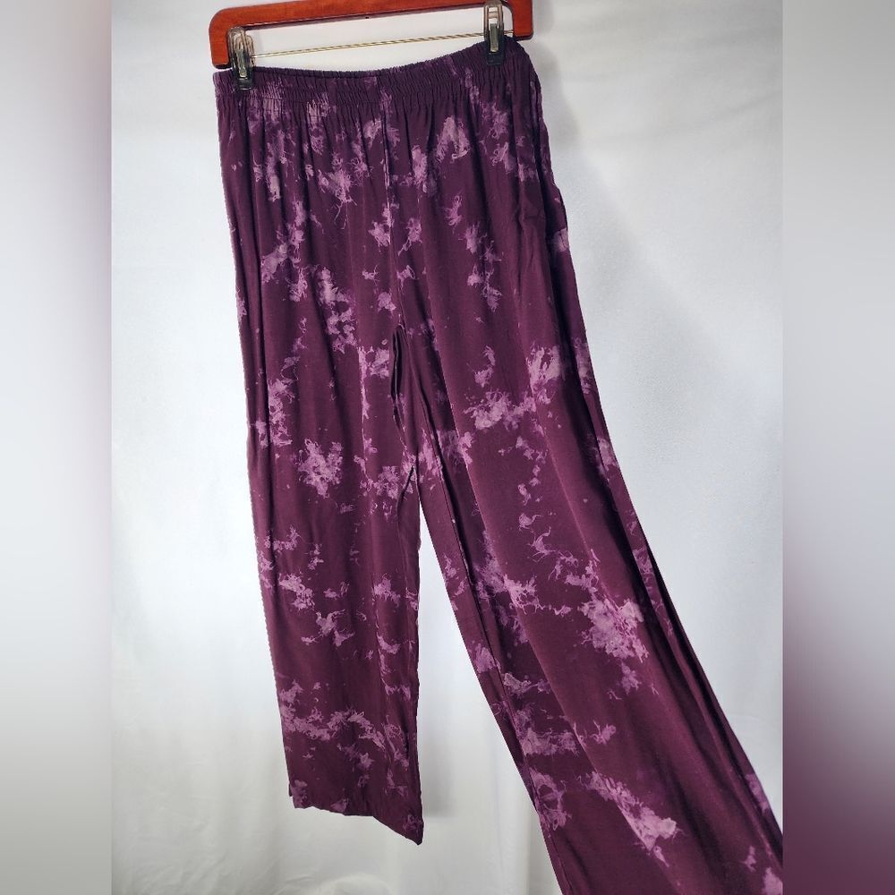 Vintage 90's Purple Rayon Tie Dye Wide Leg Pants